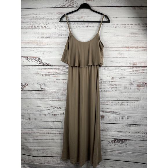 Show Me Your MuMu Dresses & Skirts - Show Me Your Mumu Dress Women's SZ XS Taupe Maxi Ruffle Overlay Spaghetti Strap